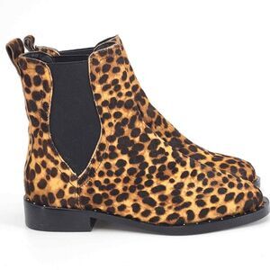 New Rebecca Minkoff Sabeen Cheetah Print Chelsea Boots Ankle Booties Cow Fur 7.5